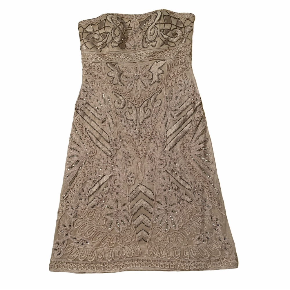 SUE WONG - N3145 STRAPLESS SOUTACHE ADORNED SHEATH